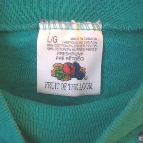 Vintage 90's Hand Painted Glitter Puff Paint Turquoise Mock Neck Longsleeve T - Picture 5 of 6